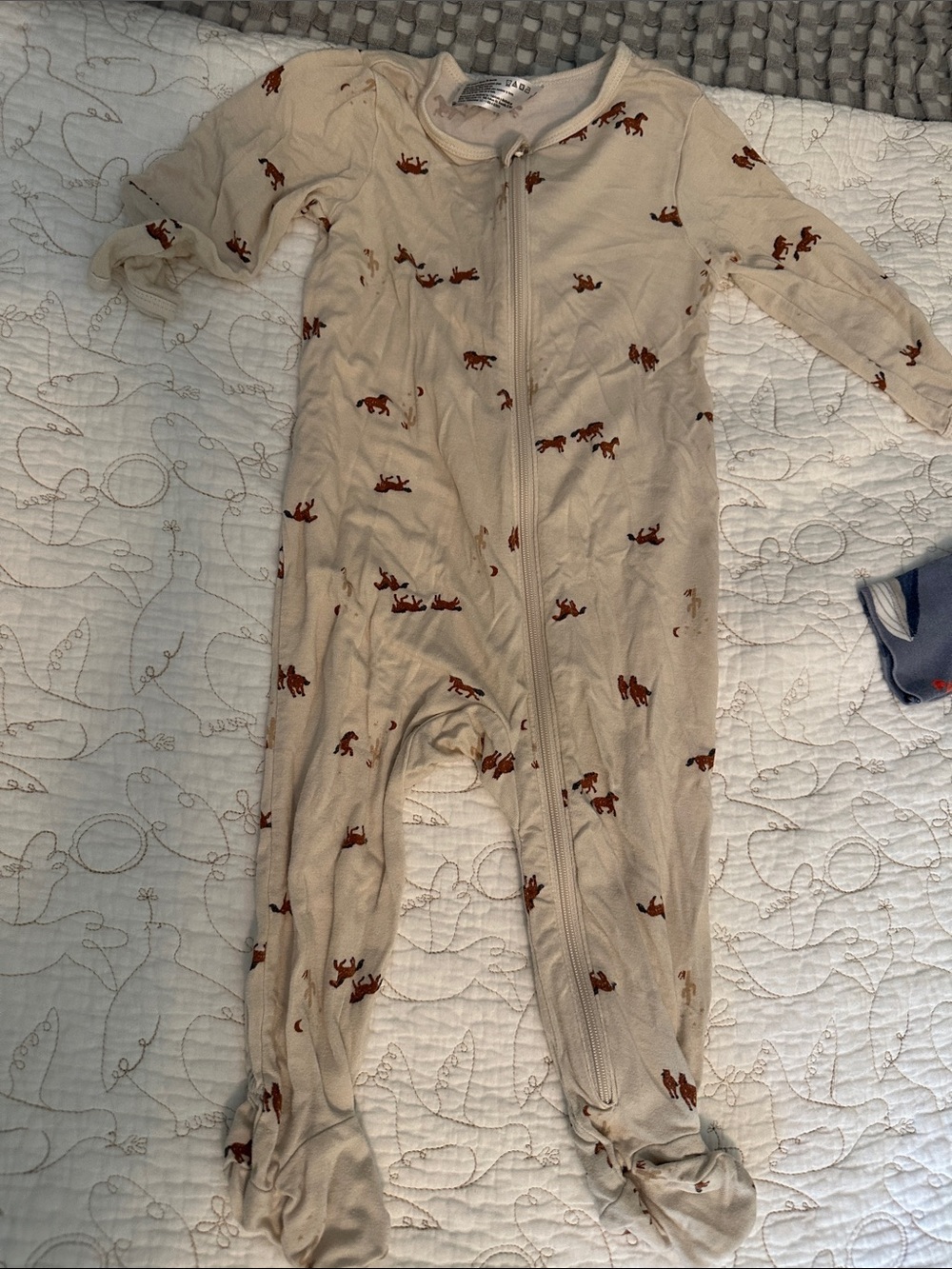 Neutral Beige Footed One-Piece with Brown Fox Print - Baby Zip Pajama
